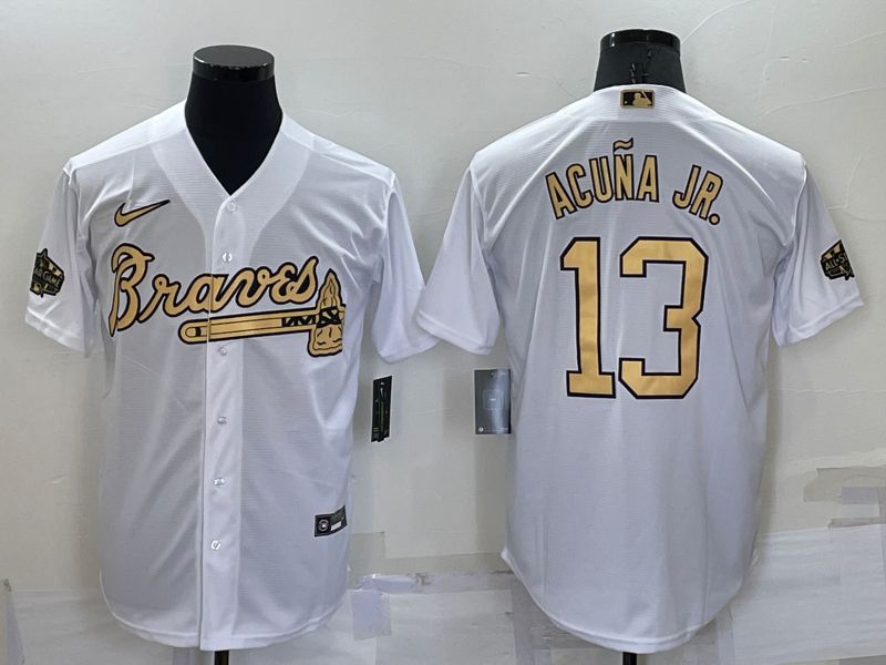Men Atlanta Braves #13 Acuna jr White 2022 All Star Nike MLB Jersey